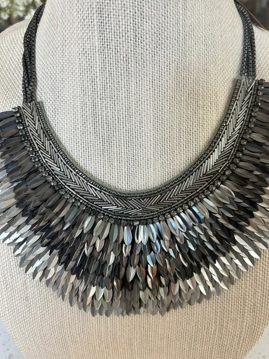 Stella and Dot Silver Pegasus Bib Collar - Picture 2 of 7